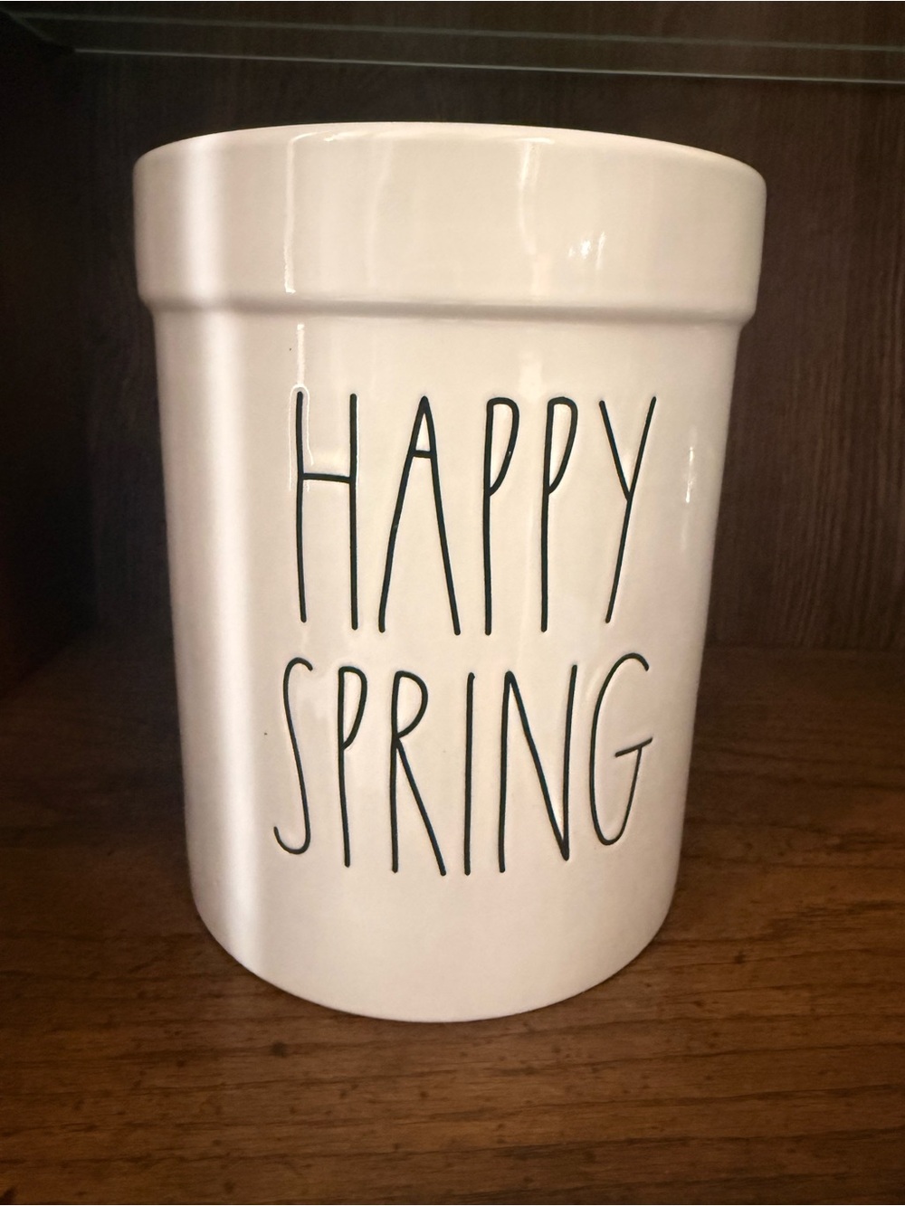 Rae Dunn "HAPPY SPRING" Utensil Holder Crock Canister 6" x 8", Pink Inside